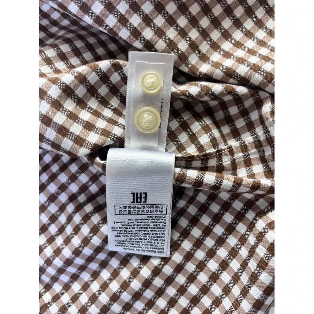 Banana Republic Grant Fit Shirt Mens Small Brown Gingham Non-Iron Cotton Stretch